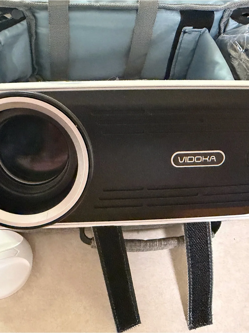 White Compact Projector with Protective Carry Case